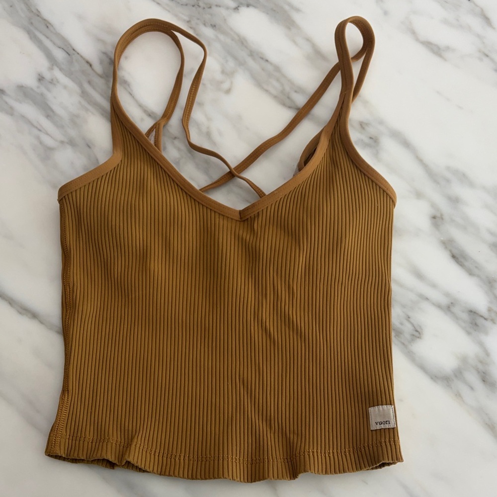 Vuori Ribbed Cross-Back Cami in Mustard